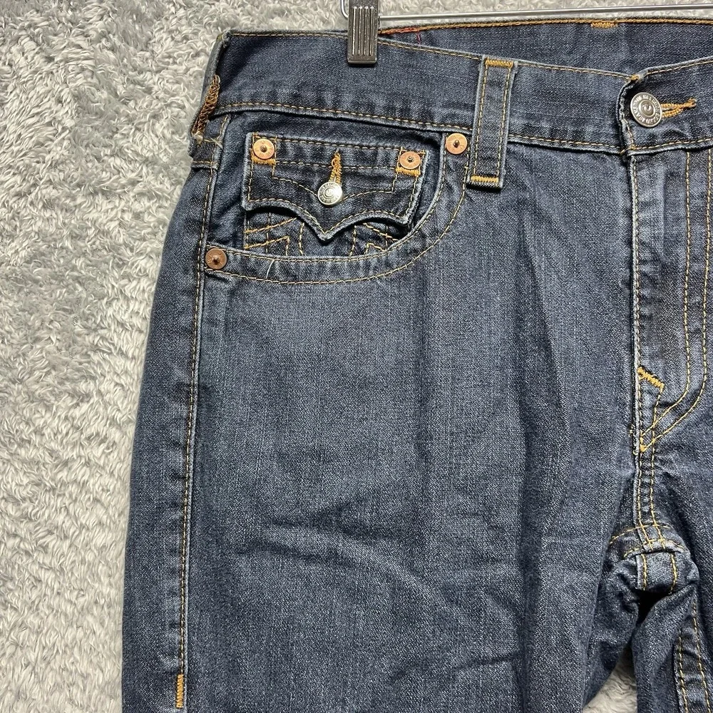 True Religion Jeans Mens 34x31‎ Blue Straight Flap Back Pockets World Tour